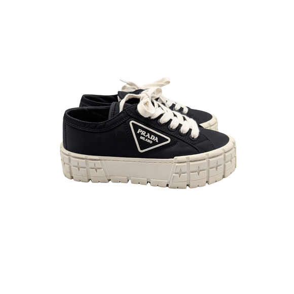 Prada Black Nylon Gabardine Double Wheel Sneakers Size 38 - Picture 1 of 9